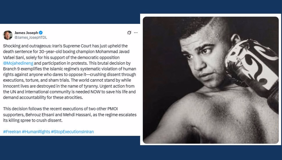 James Joseph, Director of the Duty Legacy Foundation in the United Kingdom — which holds consultative status on human rights at the United Nations — strongly condemns the Iranian regime’s Supreme Court for upholding the death sentence of Mohammad Javad Vafaei Thani for the third time, calling the decision “shocking and abhorrent.”